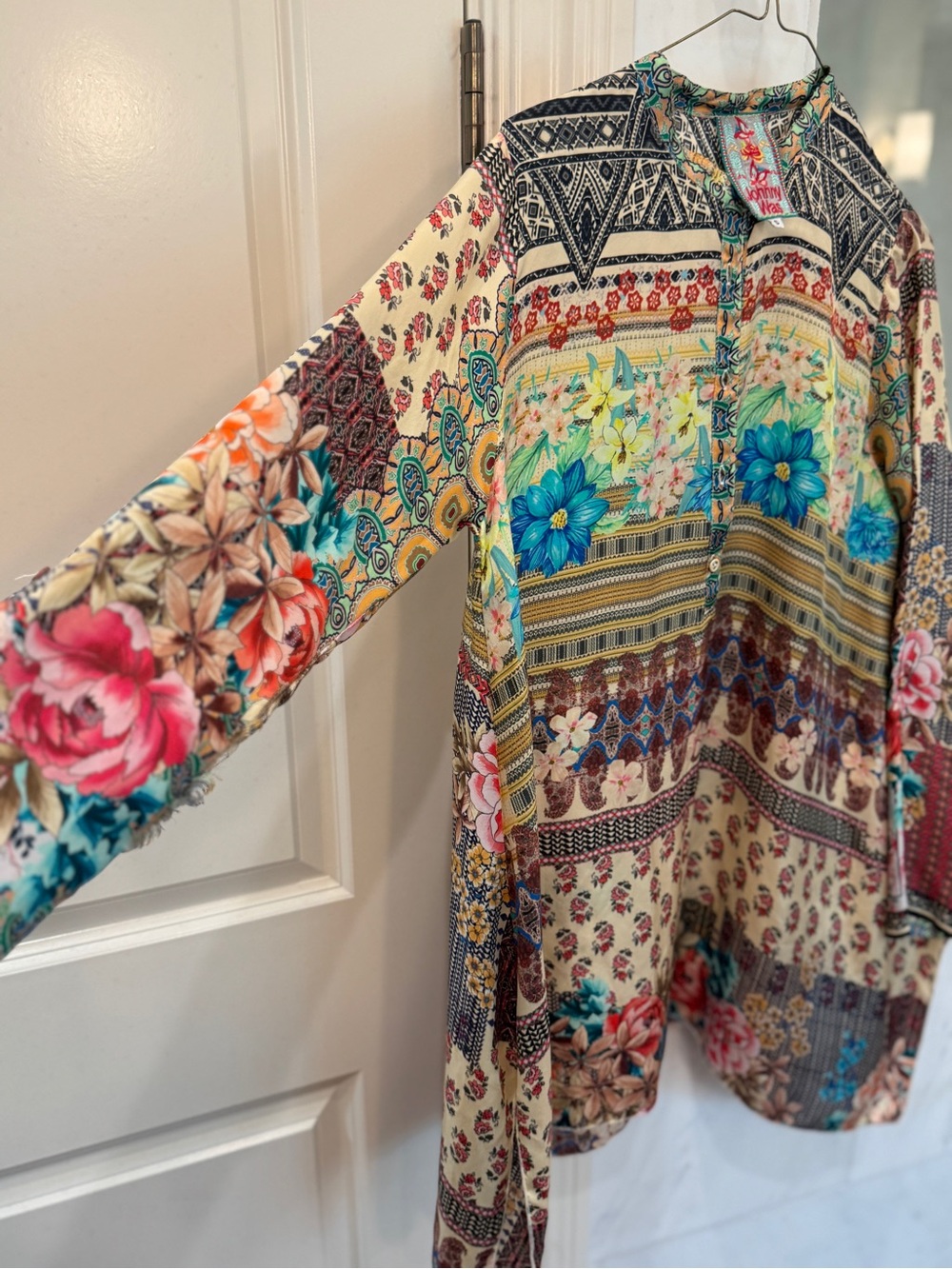 Johnny Was Multicolor Floral Mosaic Tunic with Cream Base - Picture 3 of 3